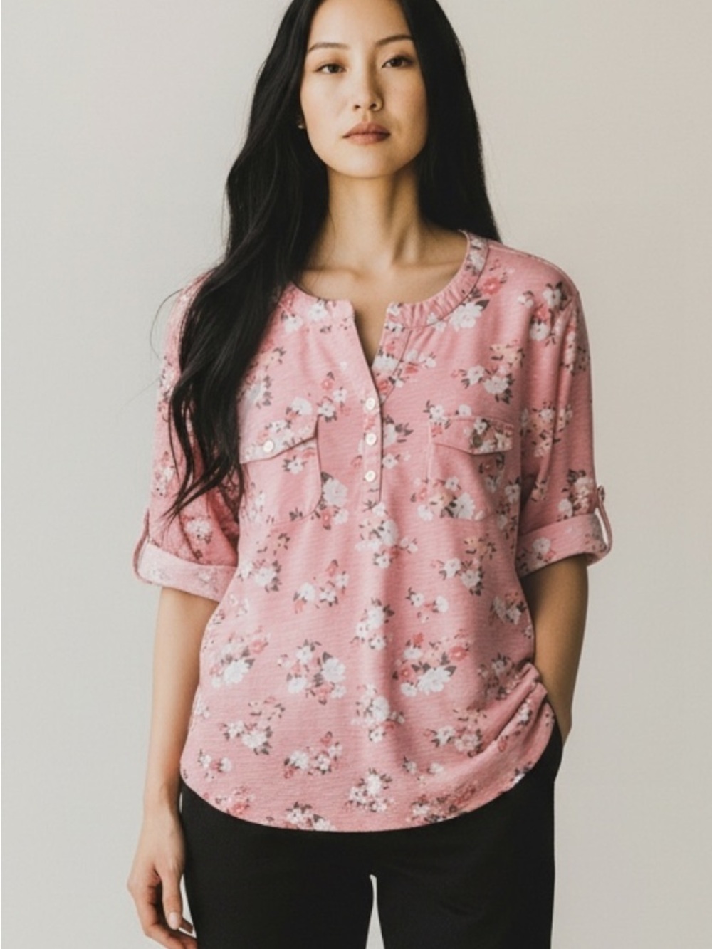 croft & barrow Pink Floral Henley Tunic